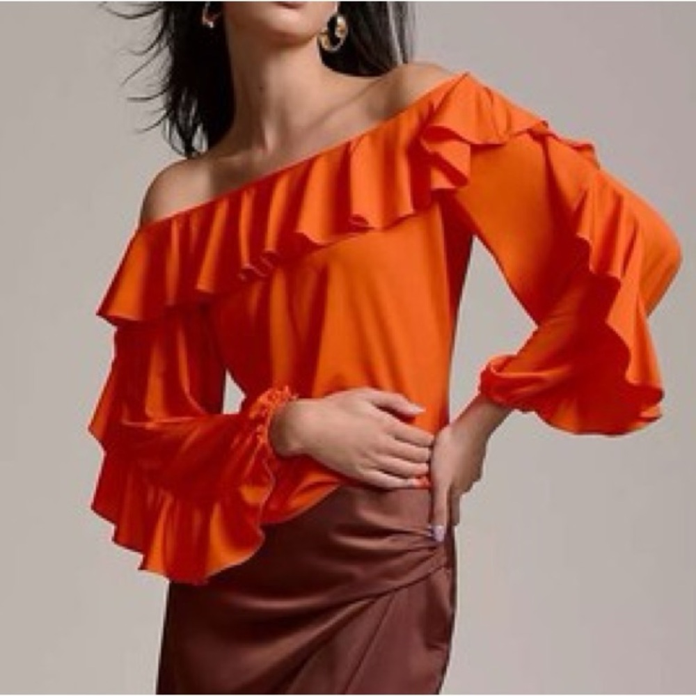 Anthropologie Bold Orange‎ Off-Shoulder Blouse